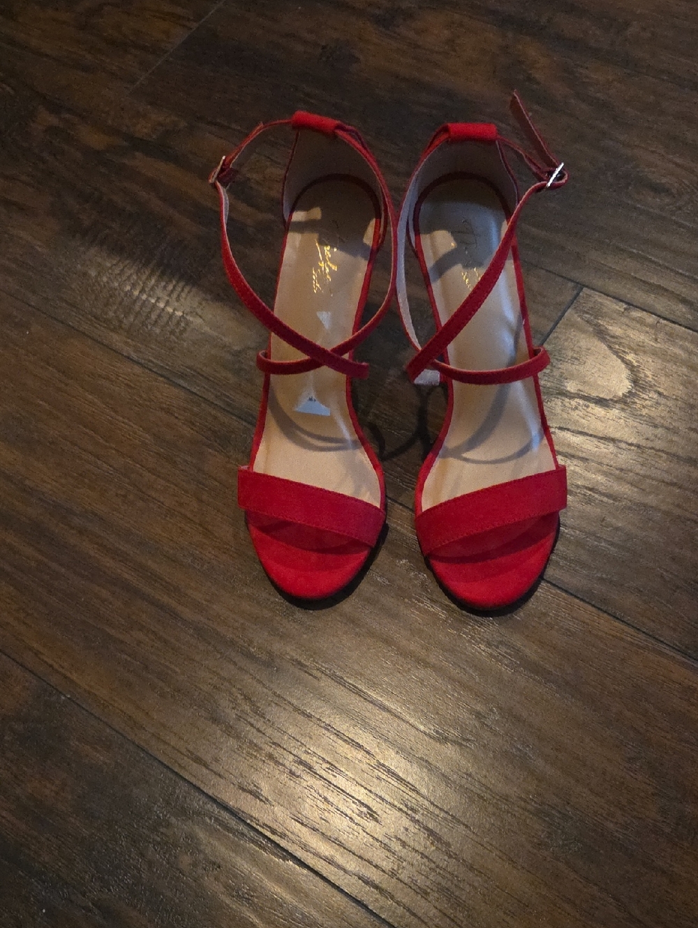Thalia Sodi Red Suede Crisscross Ankle Strap Heels